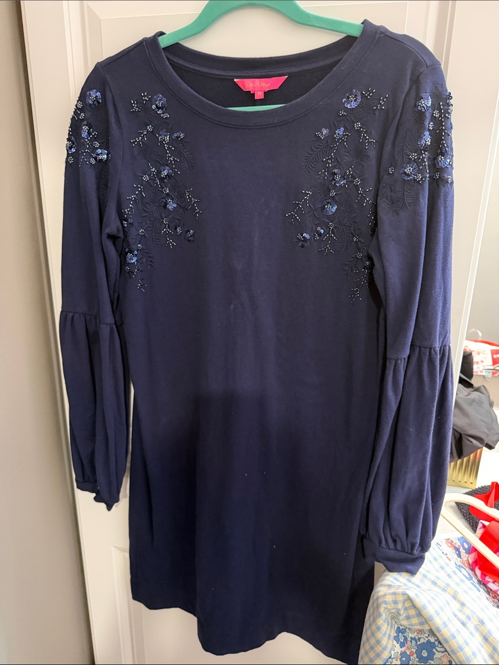 Lilly Pulitzer Navy Embroidered Long Sleeve Dress